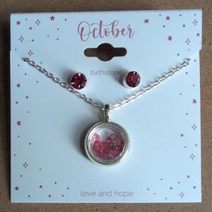 Pink Birthstone Necklace Fashion Jewelry Set